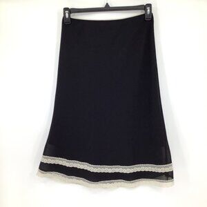 Vintage Lipslide Black Slip Skirt L Large Lace Detail Lined Academia Grunge